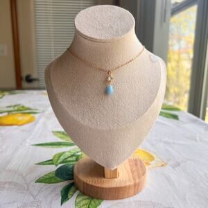 Aquamarine Zirconia Crystal & Baby Blue Czech Glass Casual Cute Dainty Necklace